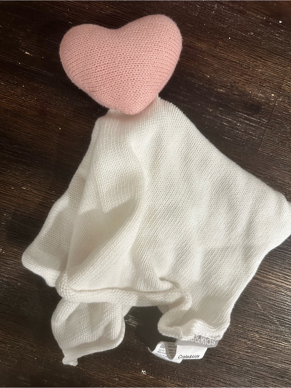 Crate&Kids Pink Heart Knit Cream Lovey
